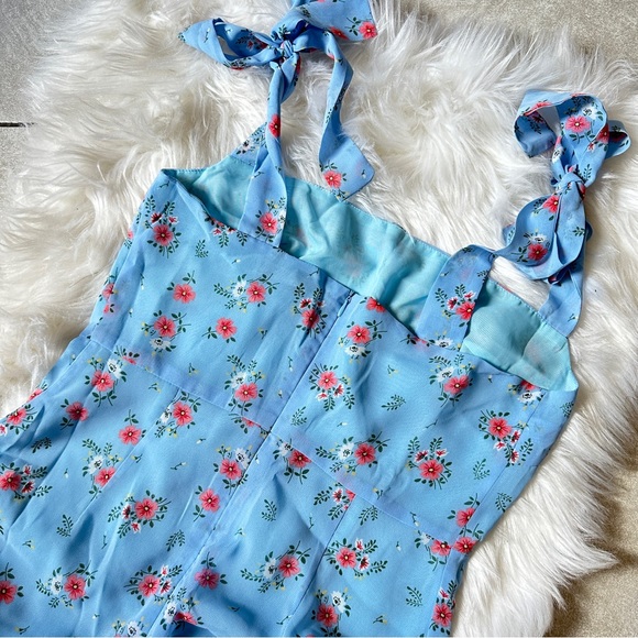 Rihoas Baby Blue Floral Tie Strap Midi Dress - Picture 3 of 4